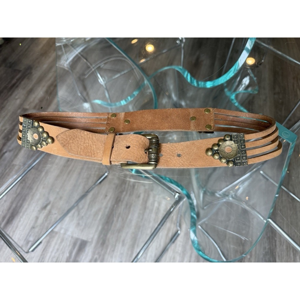 Vintage Streets Ahead Belt Women's Size S Brown Leather Gold Stud Detail 17840